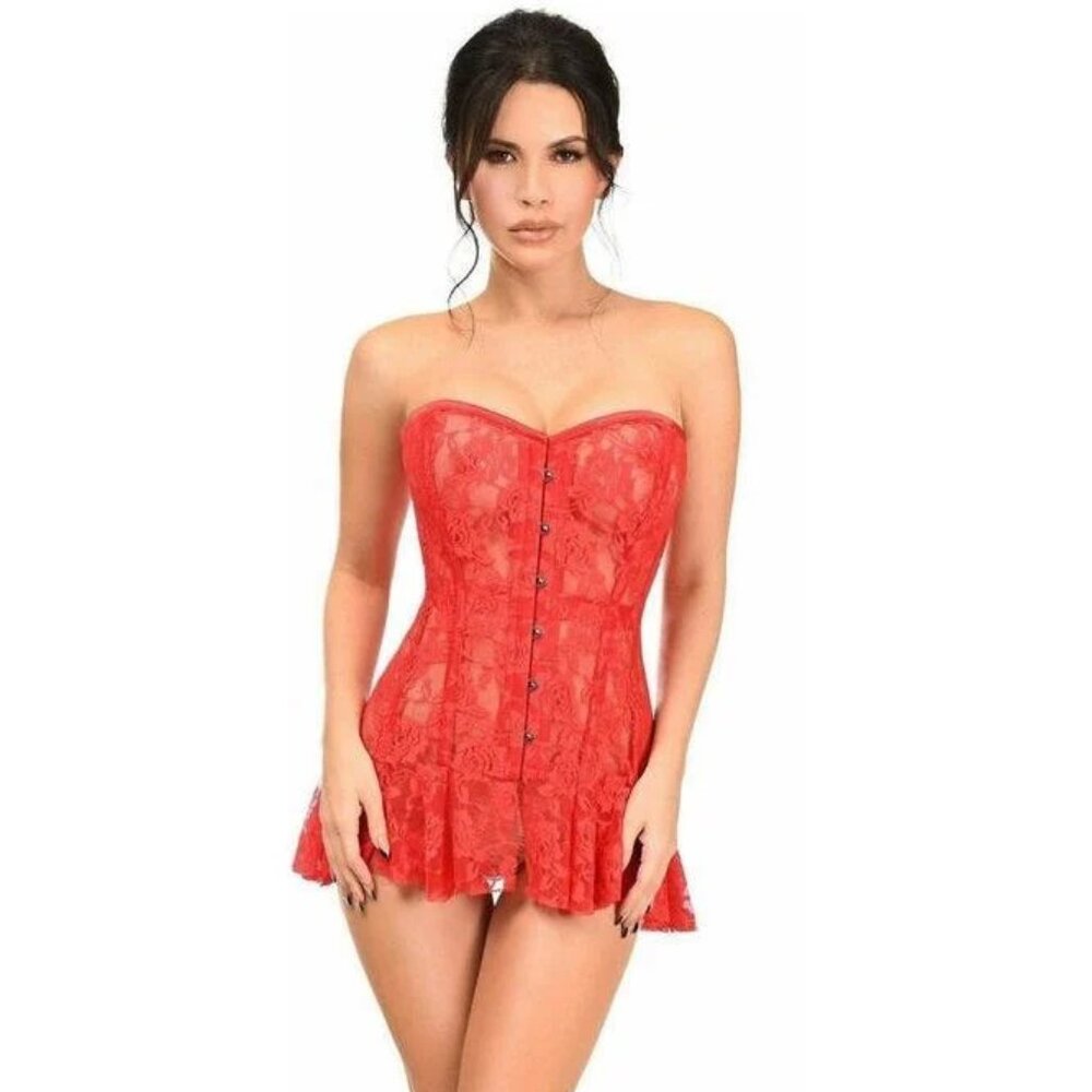 Lavish Red Sheer Lace Corset Dress